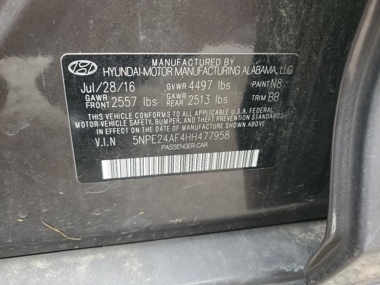 5NPE24AF4HH477958 2017 Hyundai Sonata Se