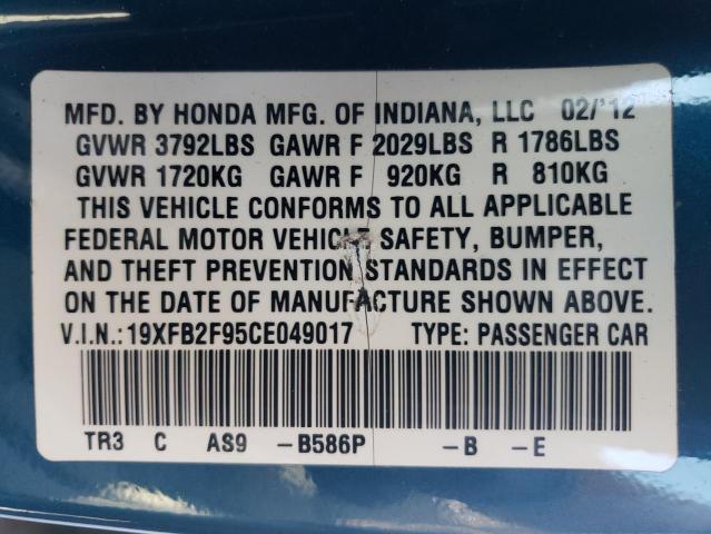 2012 Honda Civic Exl VIN: 19XFB2F95CE049017 Lot: 52766404