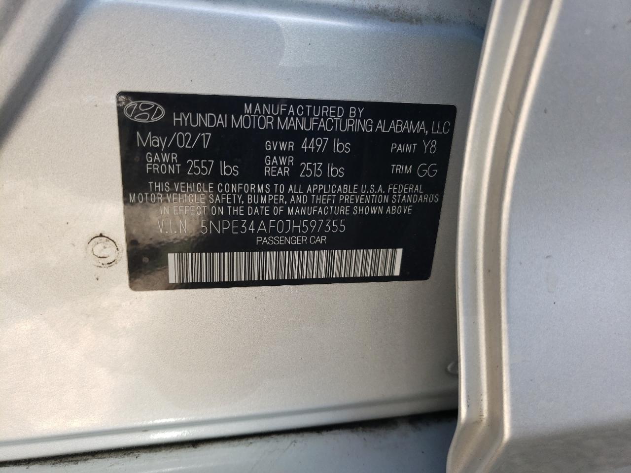 5NPE34AF0JH597355 2018 Hyundai Sonata Sport