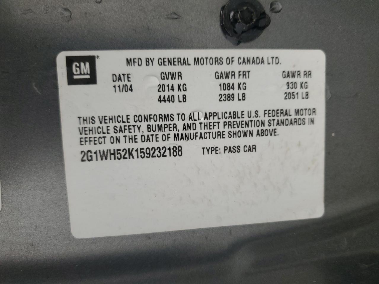 2G1WH52K159232188 2005 Chevrolet Impala Ls