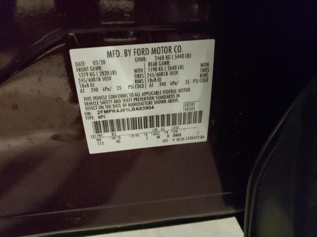 2020 Ford Edge Sel VIN: 2FMPK4J91LBA83904 Lot: 55202884