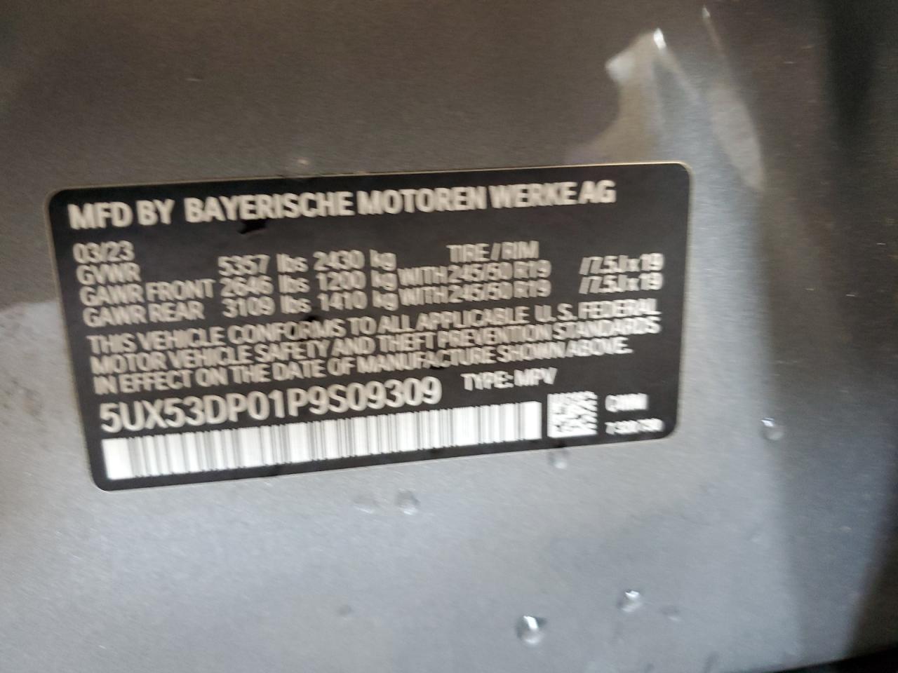 5UX53DP01P9S09309 2023 BMW X3 xDrive30I