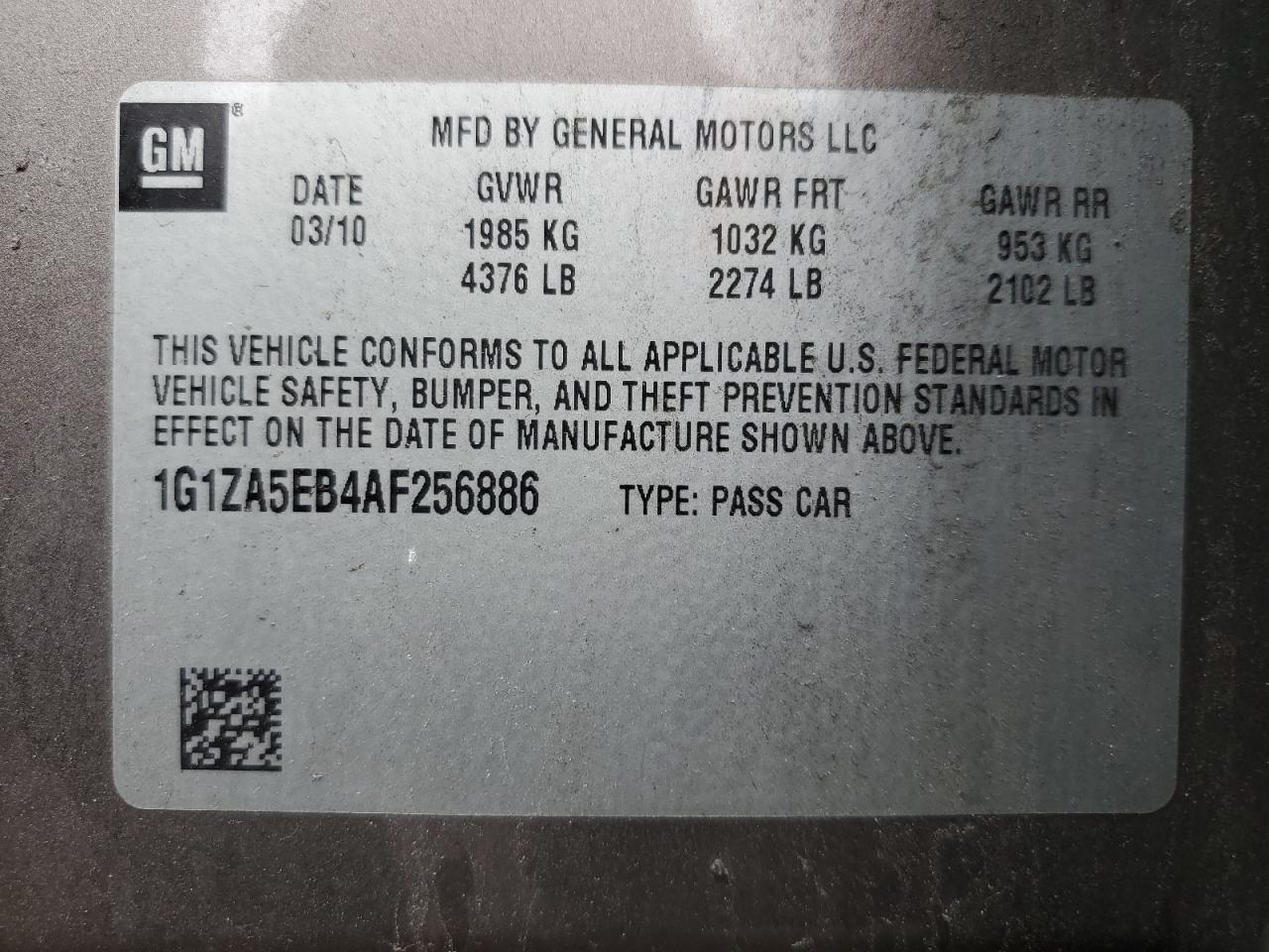 1G1ZA5EB4AF256886 2010 Chevrolet Malibu Ls