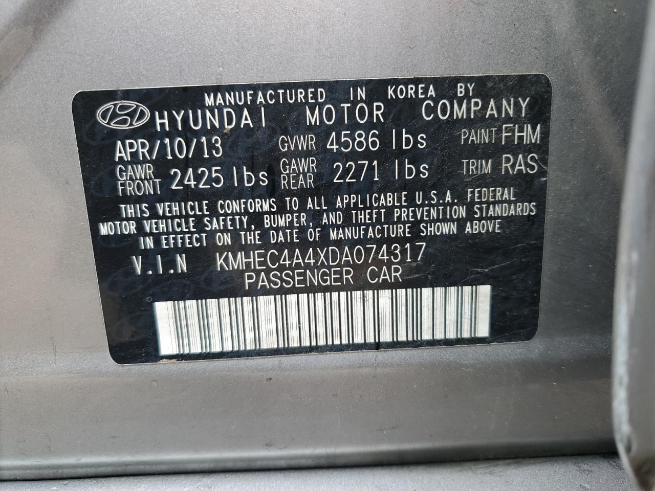 KMHEC4A4XDA074317 2013 Hyundai Sonata Hybrid