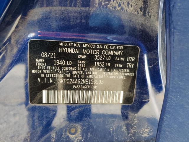 2022 Hyundai Accent Se VIN: 3KPC24A62NE153995 Lot: 56101534