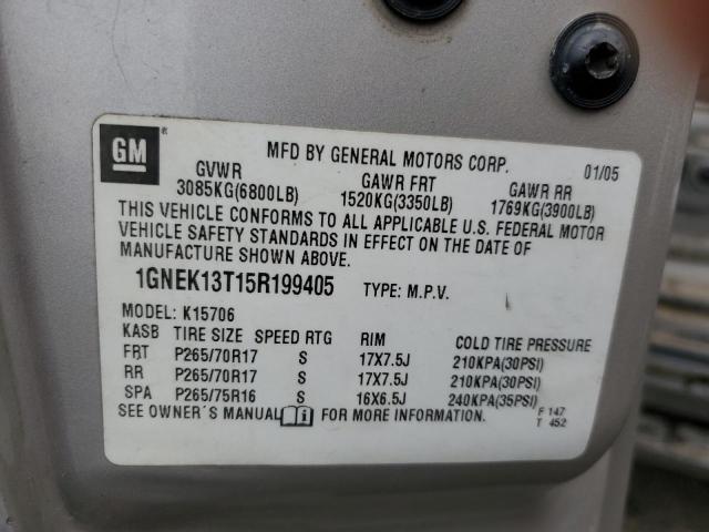 2005 Chevrolet Tahoe K1500 VIN: 1GNEK13T15R199405 Lot: 53785814