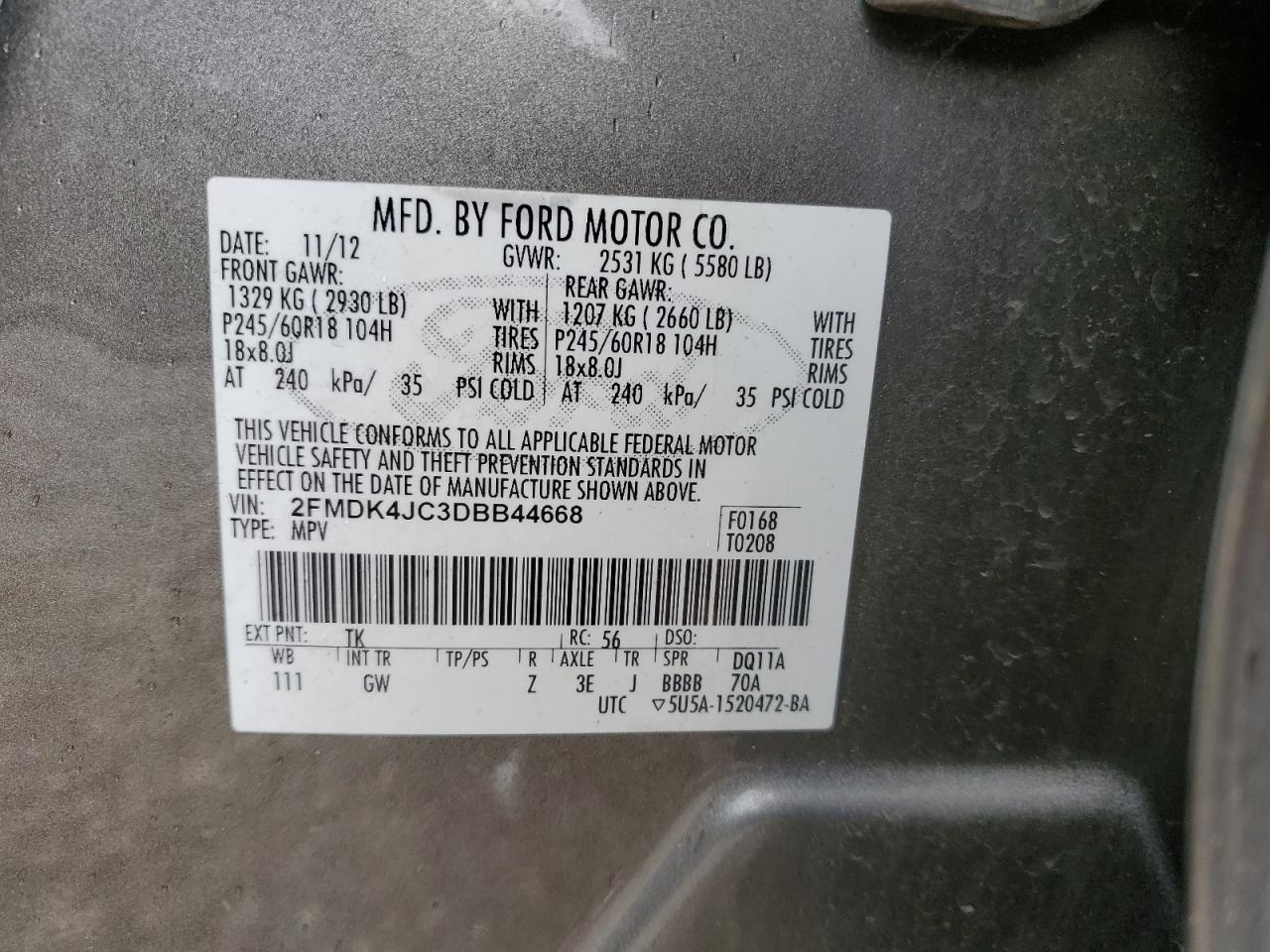 2FMDK4JC3DBB44668 2013 Ford Edge Sel