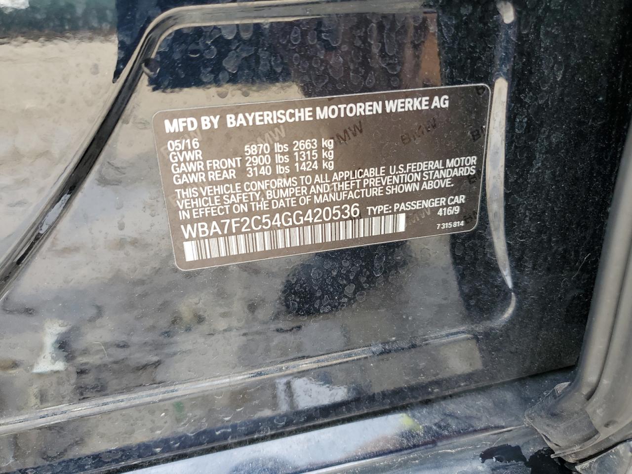 WBA7F2C54GG420536 2016 BMW 750 Xi