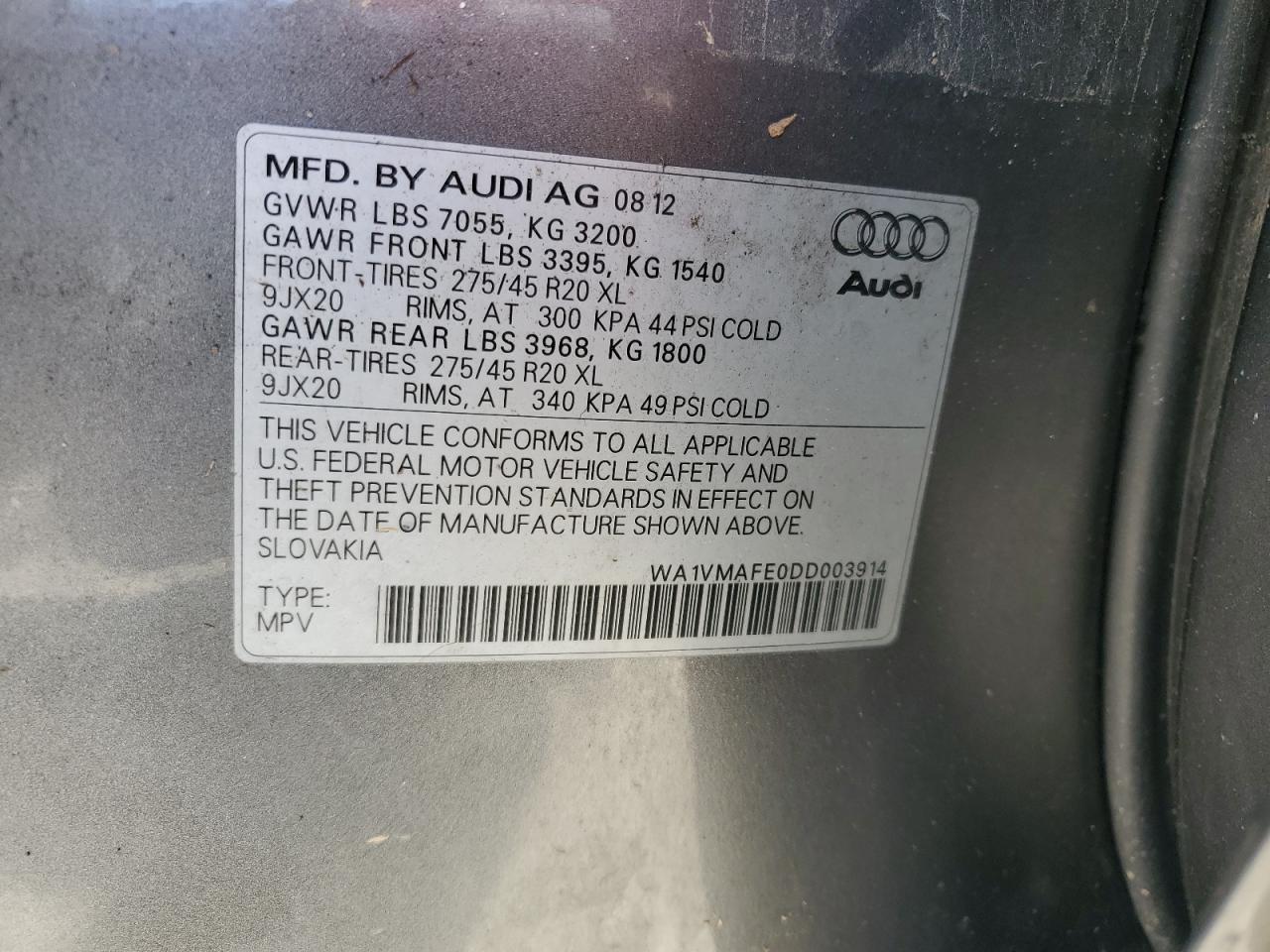 WA1VMAFE0DD003914 2013 Audi Q7 Prestige