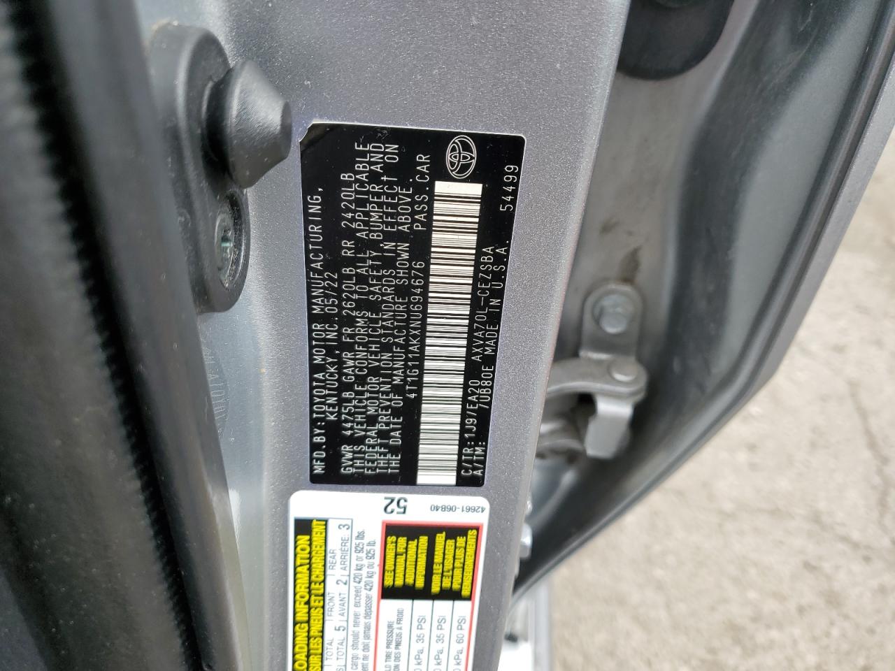 4T1G11AKXNU694676 2022 Toyota Camry Se