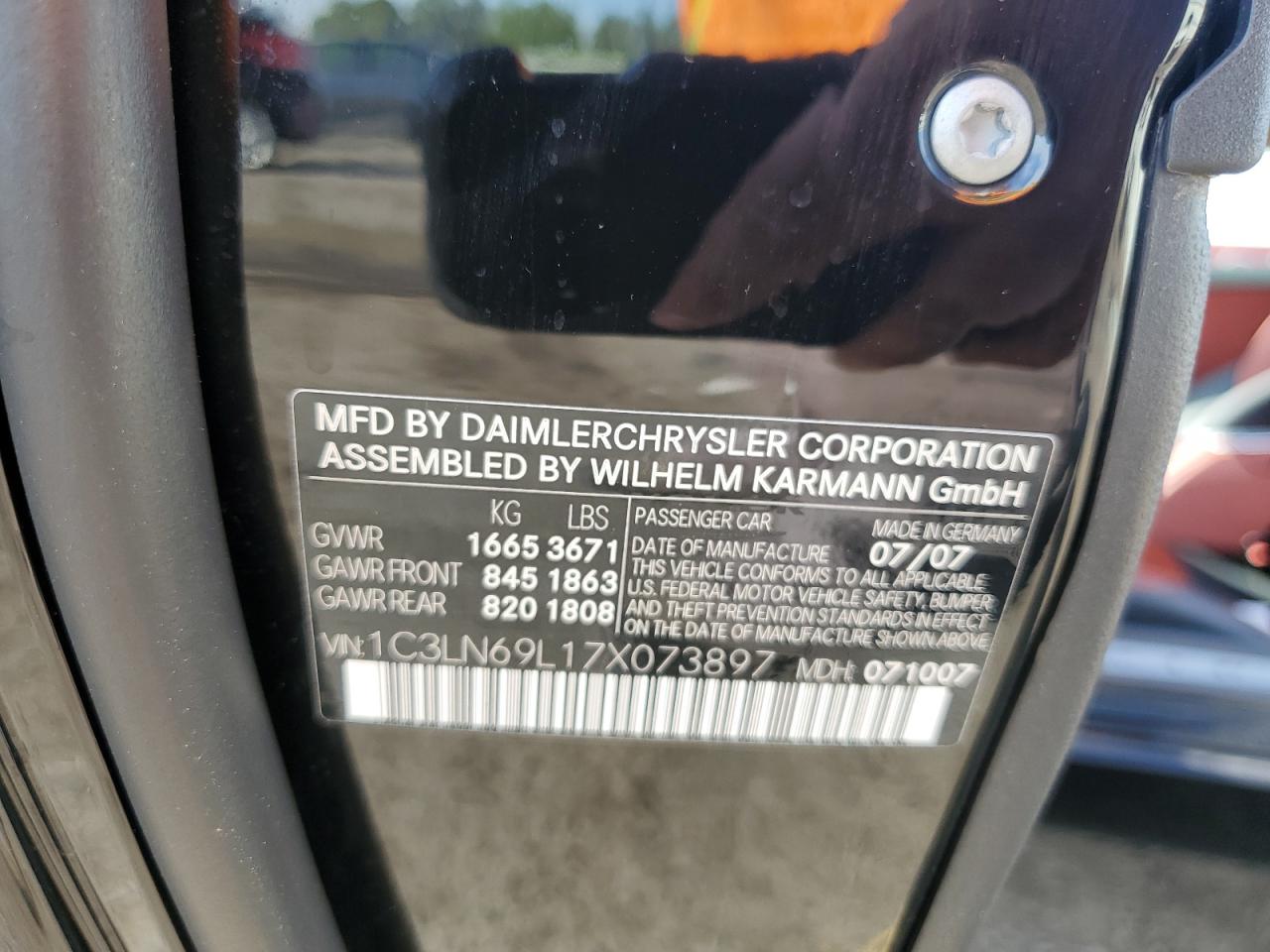 1C3LN69L17X073897 2007 Chrysler Crossfire Limited