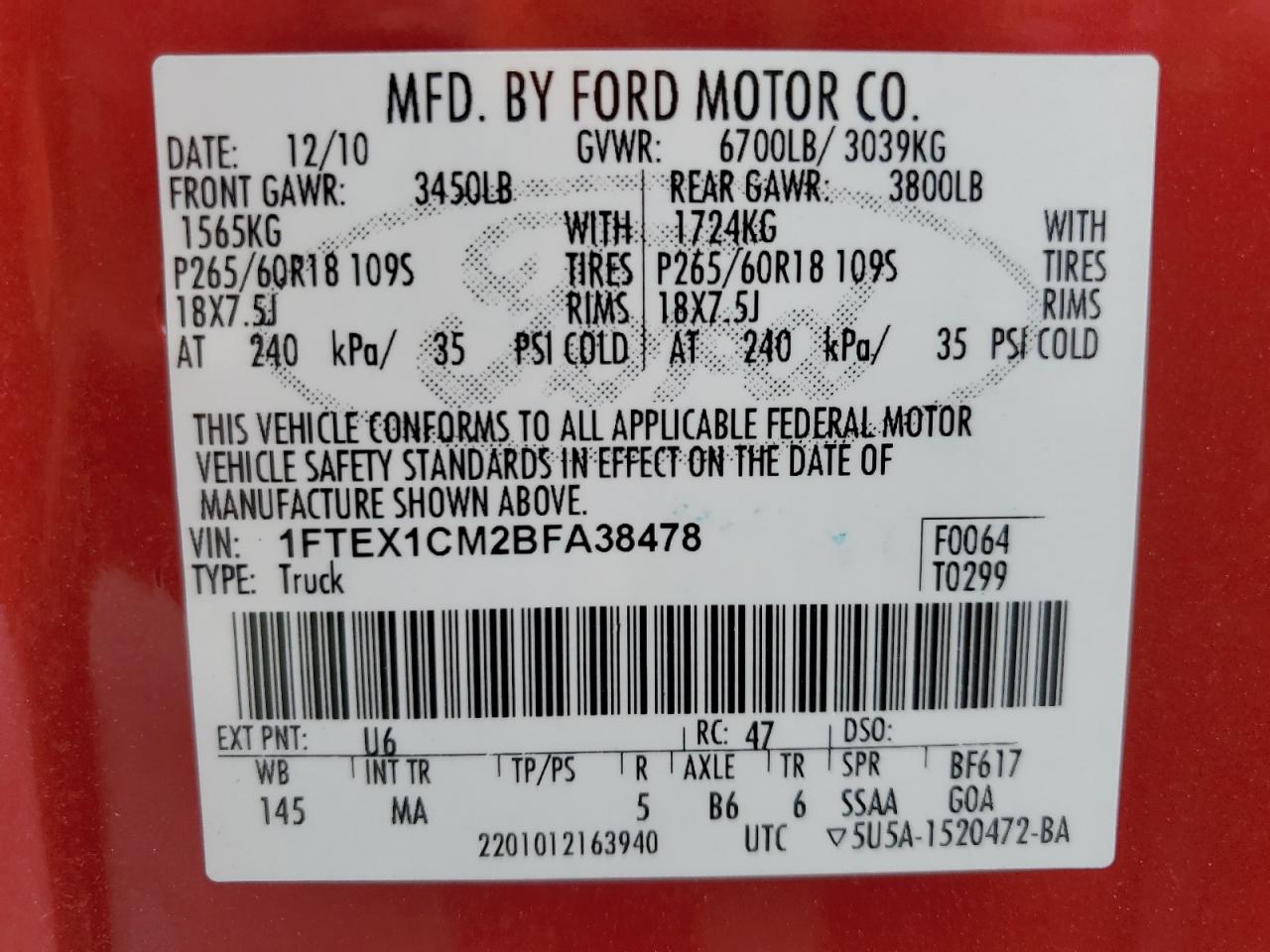 1FTEX1CM2BFA38478 2011 Ford F150 Super Cab