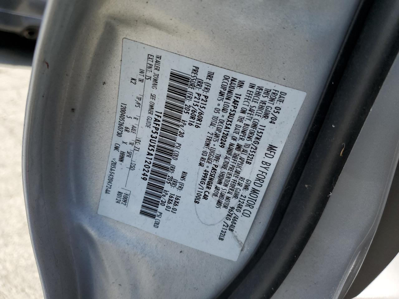 1FAFP53UX5A120249 2005 Ford Taurus Se