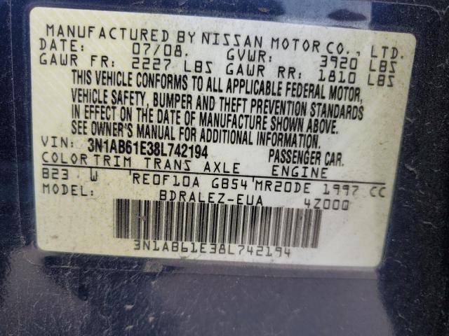 2008 Nissan Sentra 2.0 VIN: 3N1AB61E38L742194 Lot: 56198894