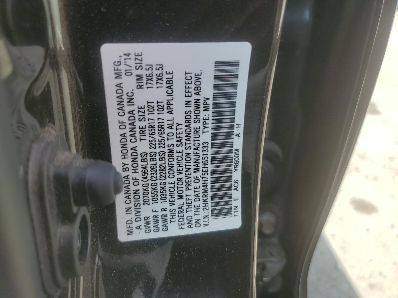 2HKRM4H75EH651333 2014 Honda Cr-V Exl