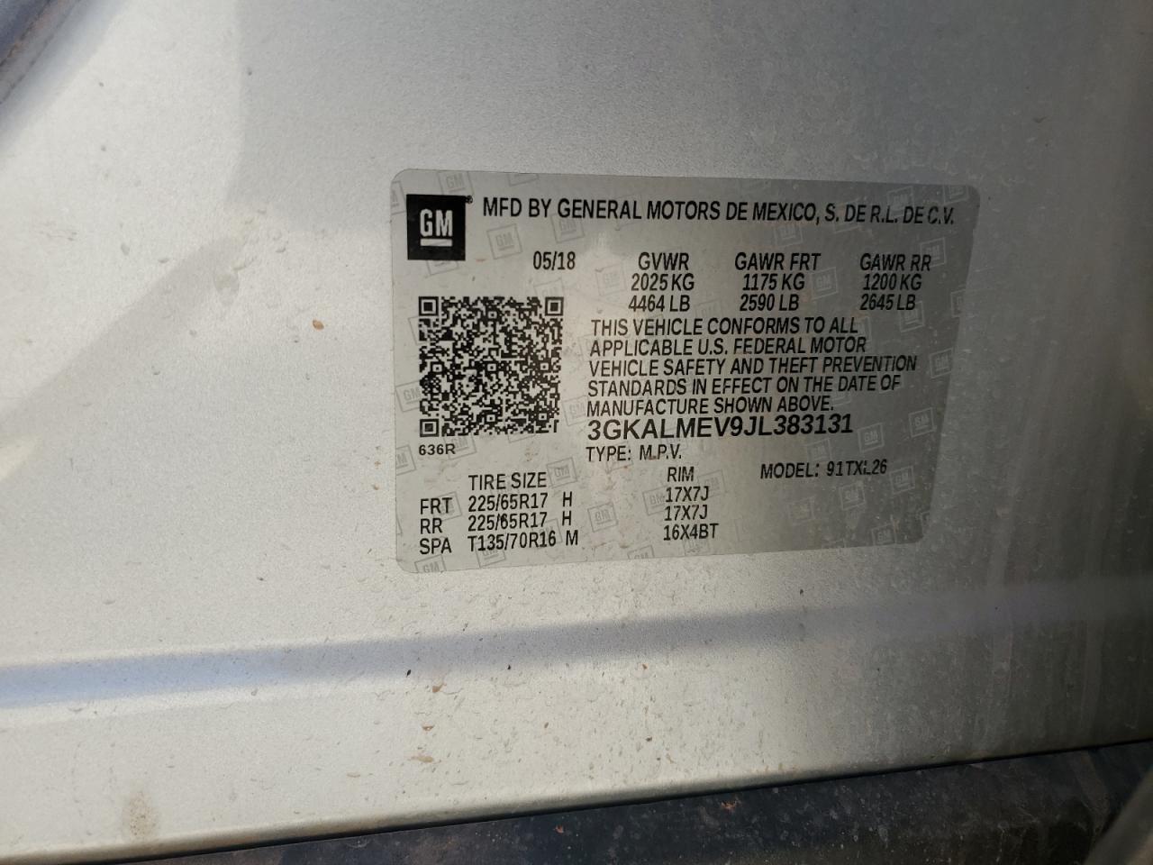 3GKALMEV9JL383131 2018 GMC Terrain Sle