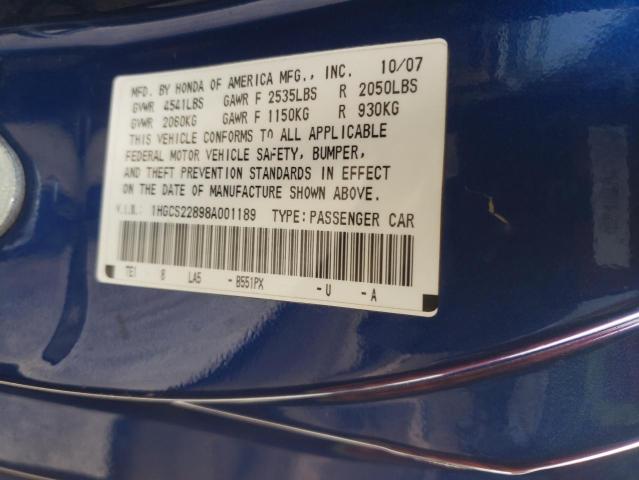 2008 Honda Accord Exl VIN: 1HGCS22898A001189 Lot: 56303624