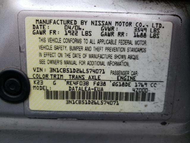 2006 Nissan Sentra 1.8 VIN: 3N1CB51D26L574071 Lot: 53982284