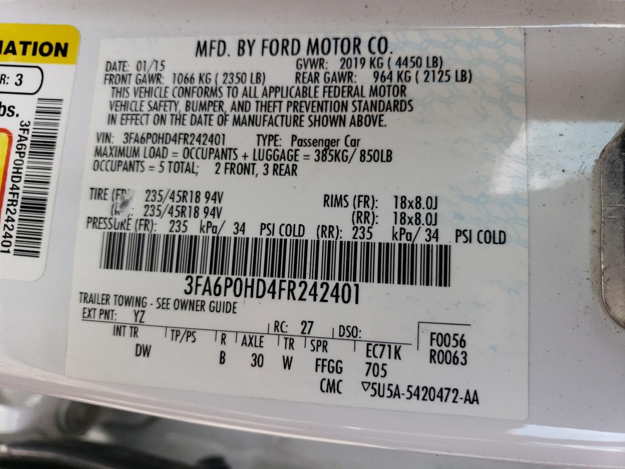 3FA6P0HD4FR242401 2015 Ford Fusion Se