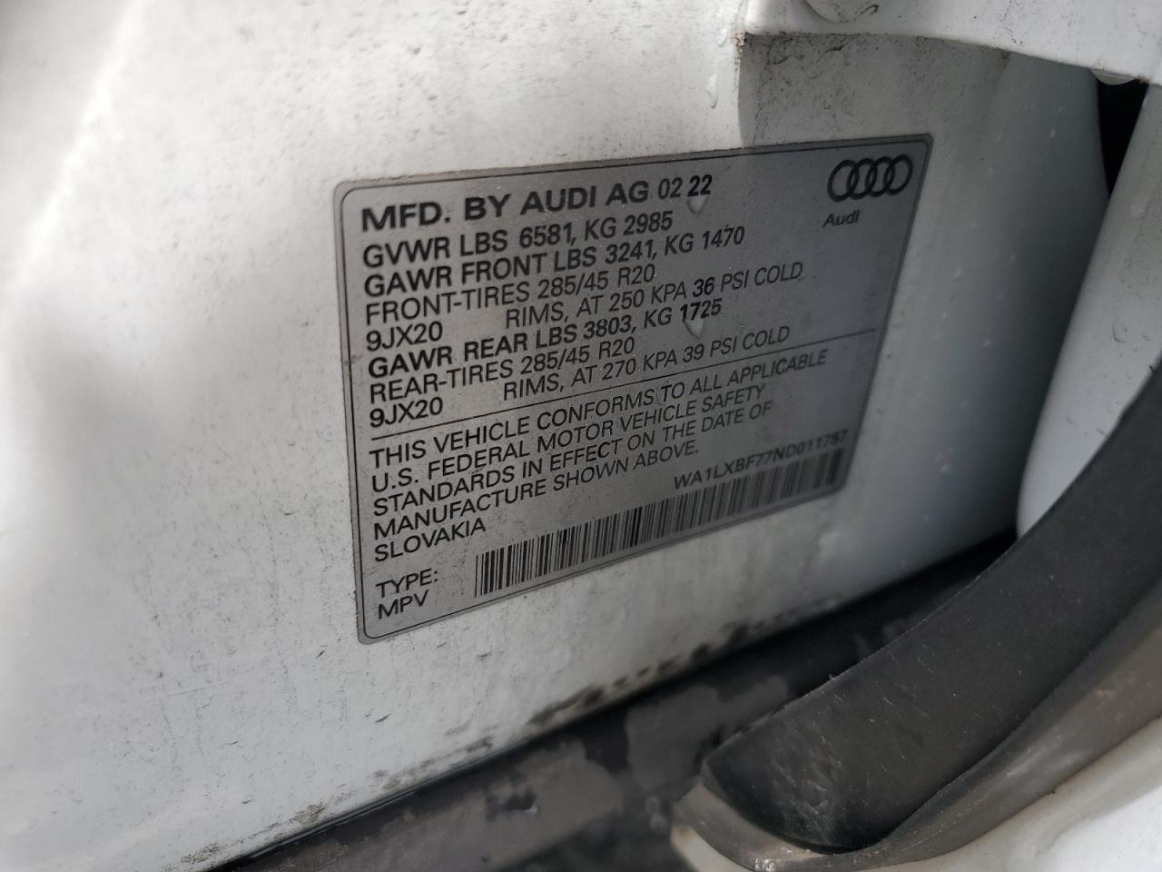 WA1LXBF77ND011757 2022 Audi Q7 Premium Plus