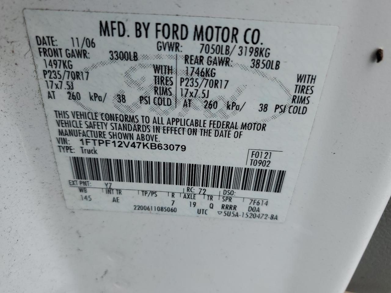 1FTPF12V47KB63079 2007 Ford F150