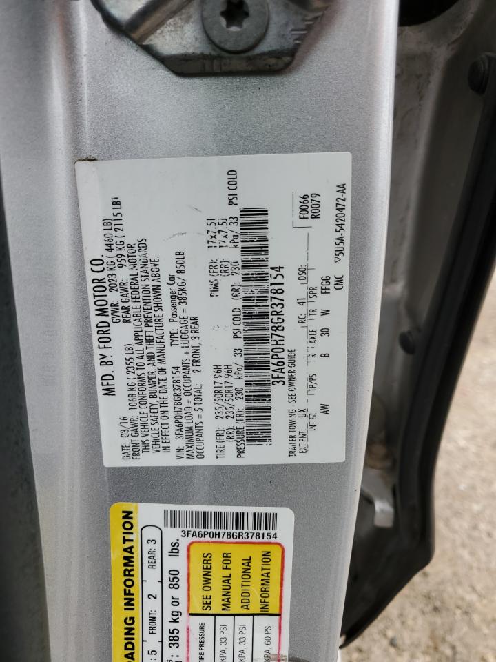 3FA6P0H78GR378154 2016 Ford Fusion Se