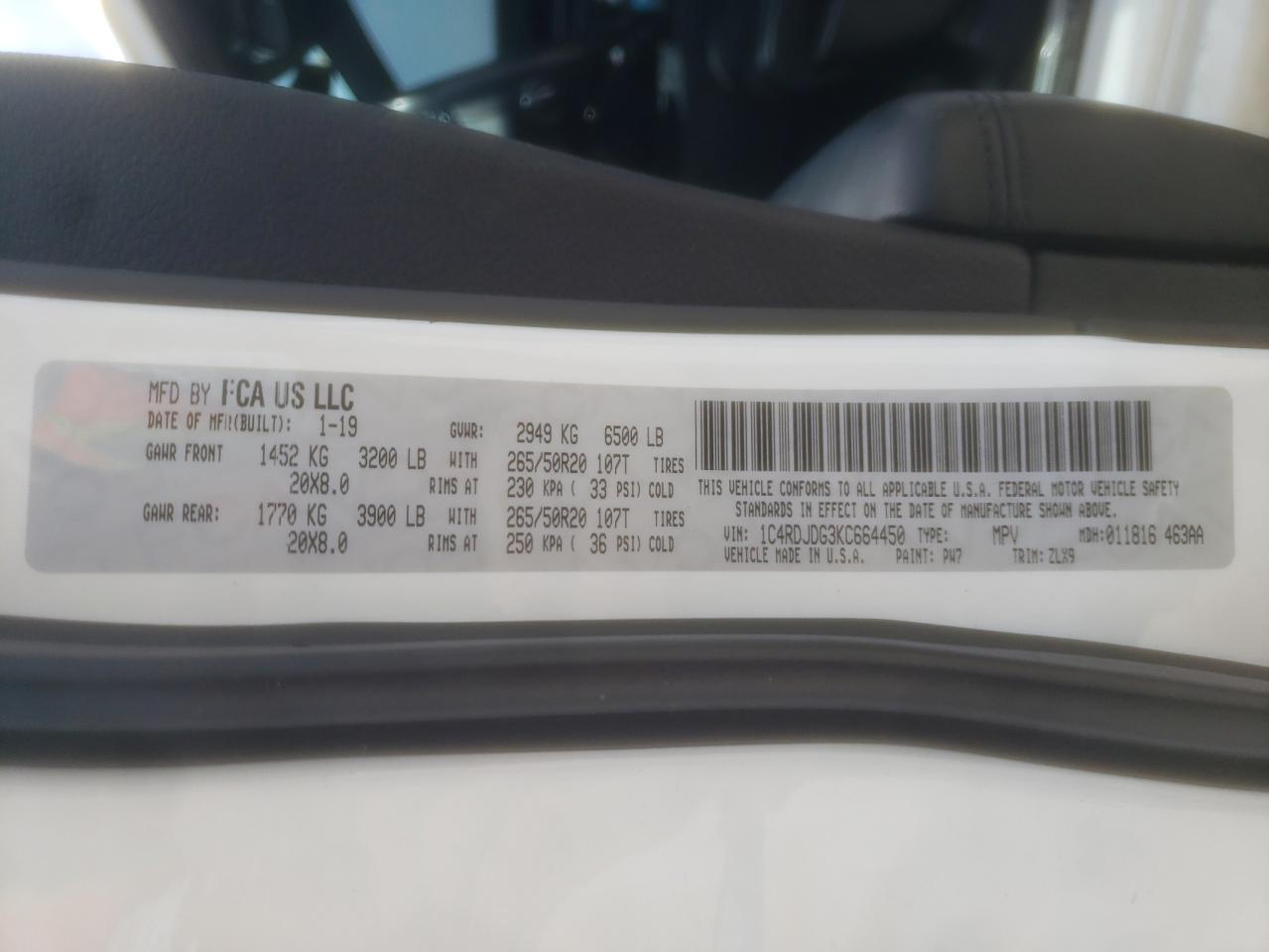 1C4RDJDG3KC664450 2019 Dodge Durango Gt