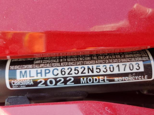 MLHPC6252N5301703 2022 Honda Cbr500 Ra