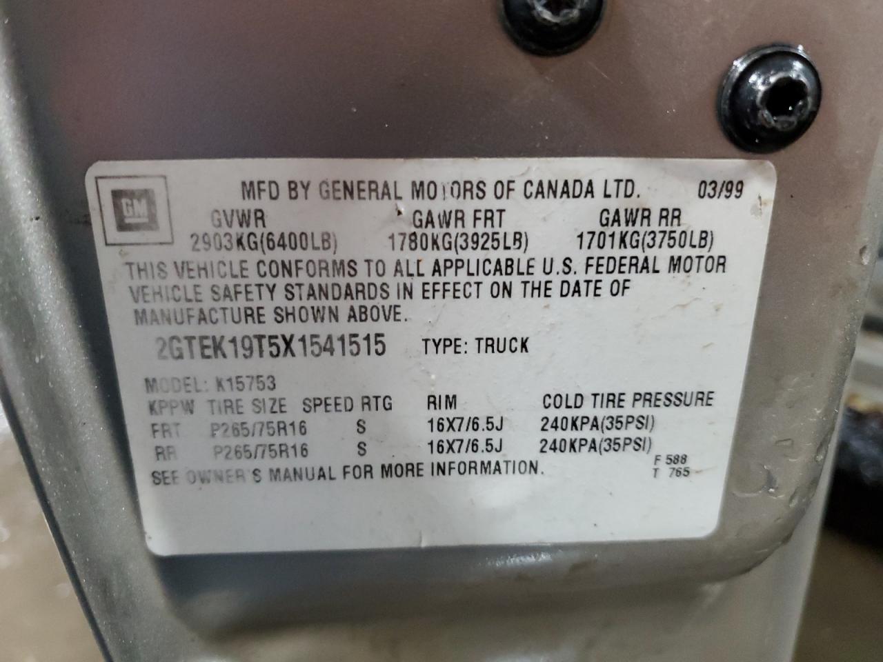 2GTEK19T5X1541515 1999 GMC New Sierra K1500