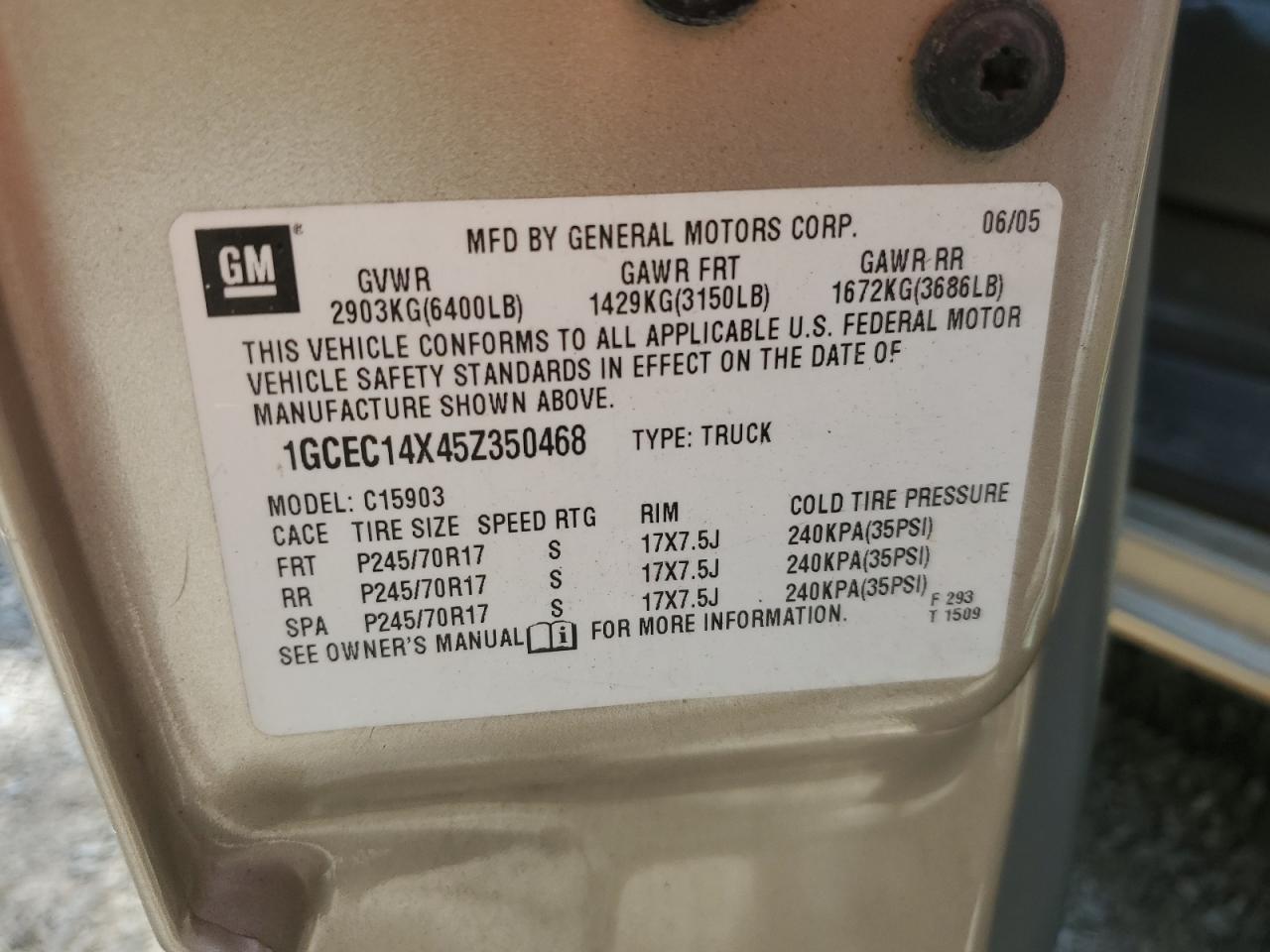 1GCEC14X45Z350468 2005 Chevrolet Silverado C1500
