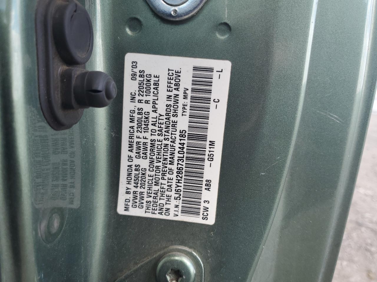 5J6YH28673L044185 2003 Honda Element Ex