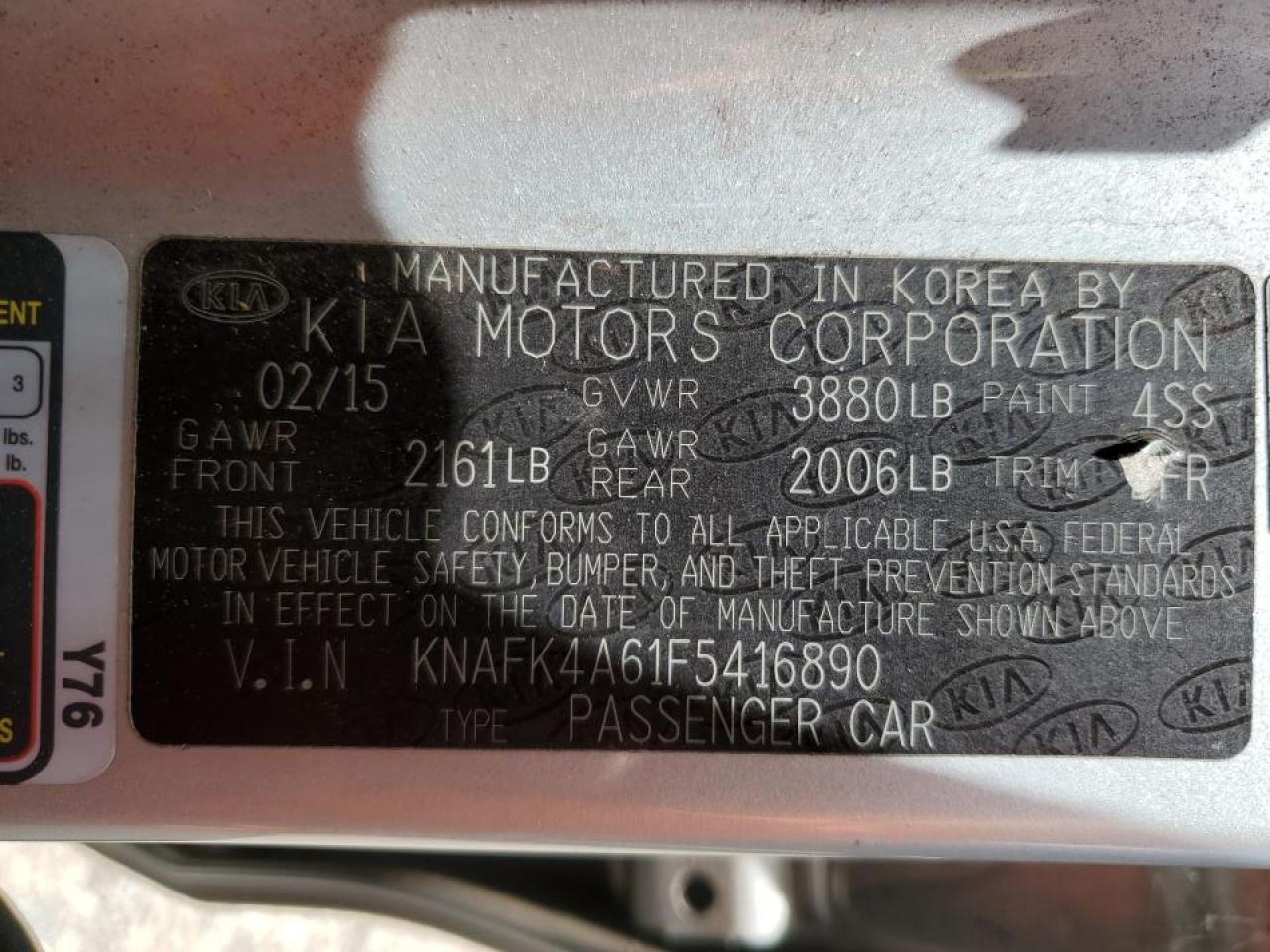 KNAFK4A61F5416890 2015 Kia Forte Lx