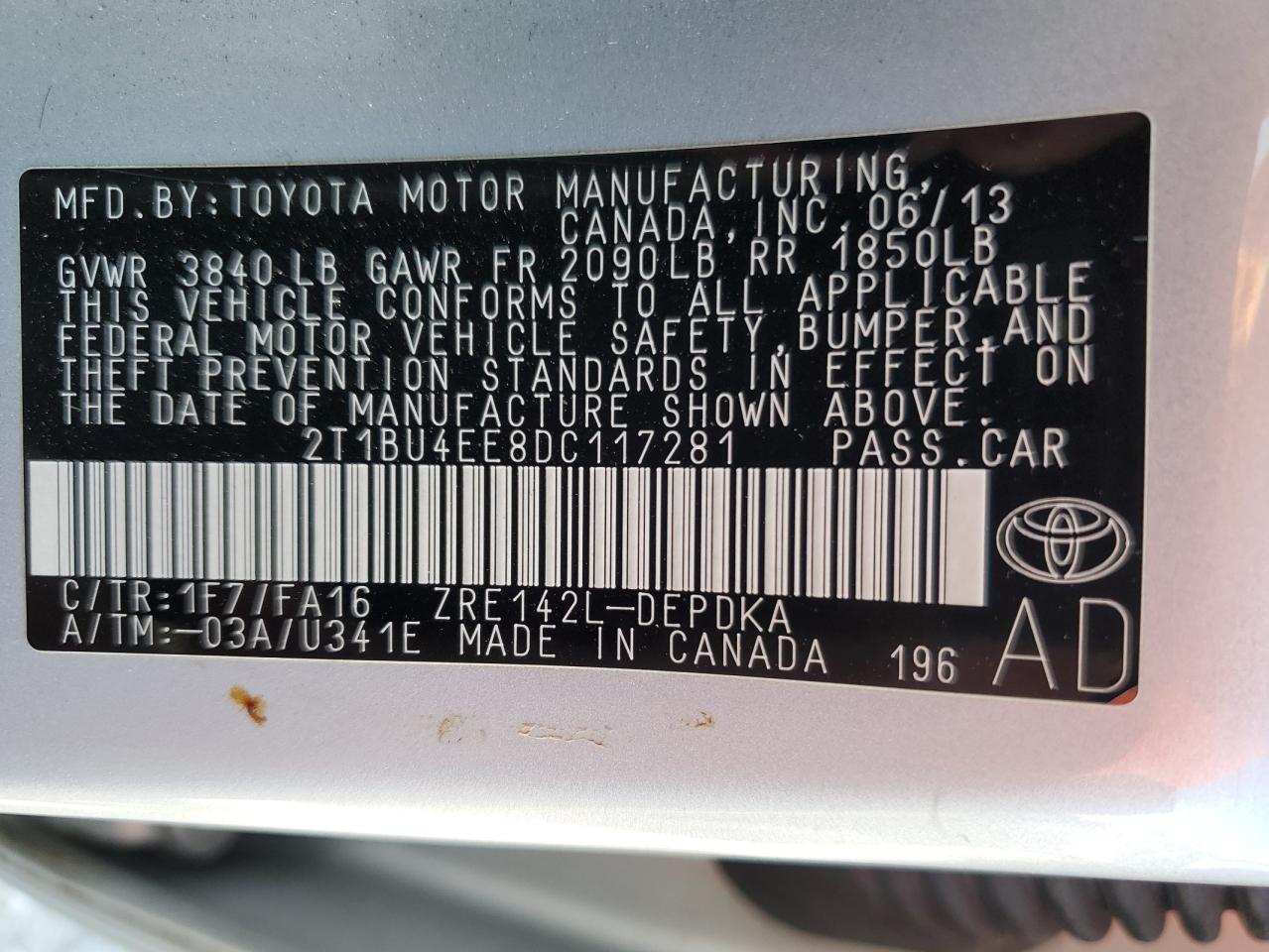 2T1BU4EE8DC117281 2013 Toyota Corolla Base