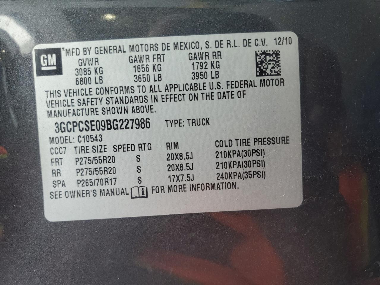 3GCPCSE09BG227986 2011 Chevrolet Silverado C1500 Lt