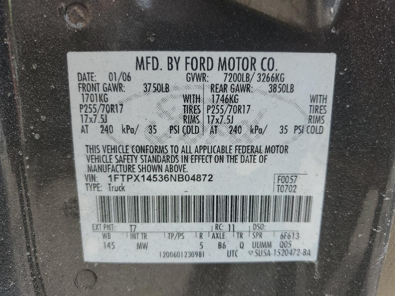 1FTPX14536NB04872 2006 Ford F150