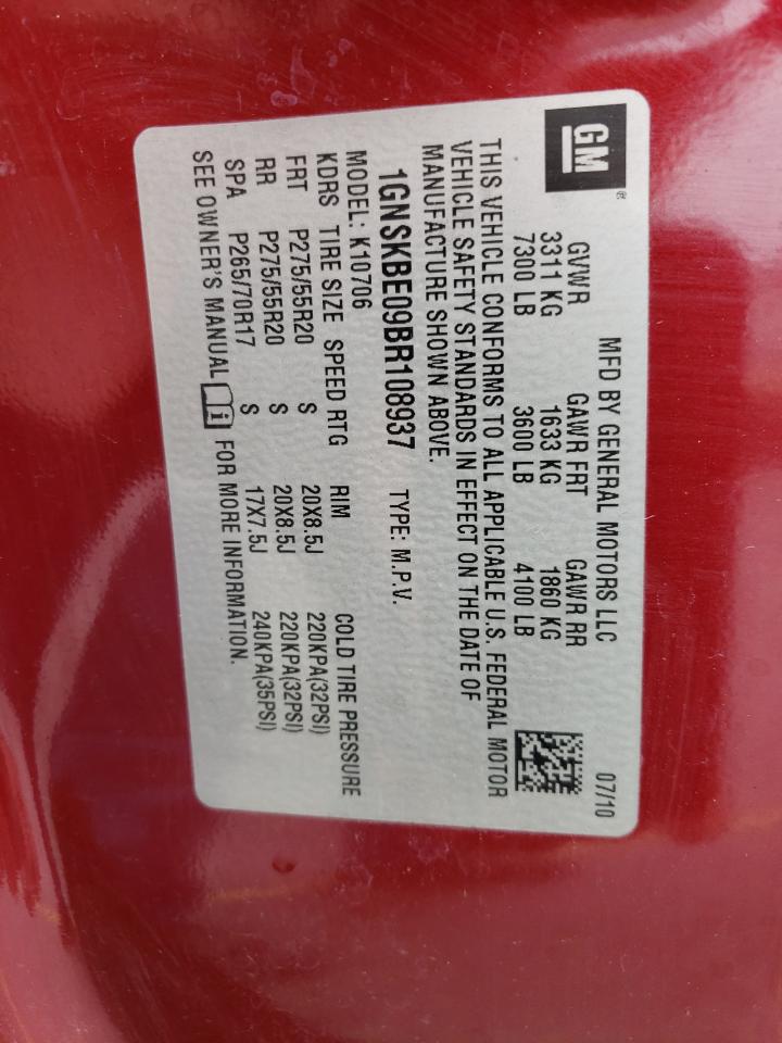 1GNSKBE09BR108937 2011 Chevrolet Tahoe K1500 Lt