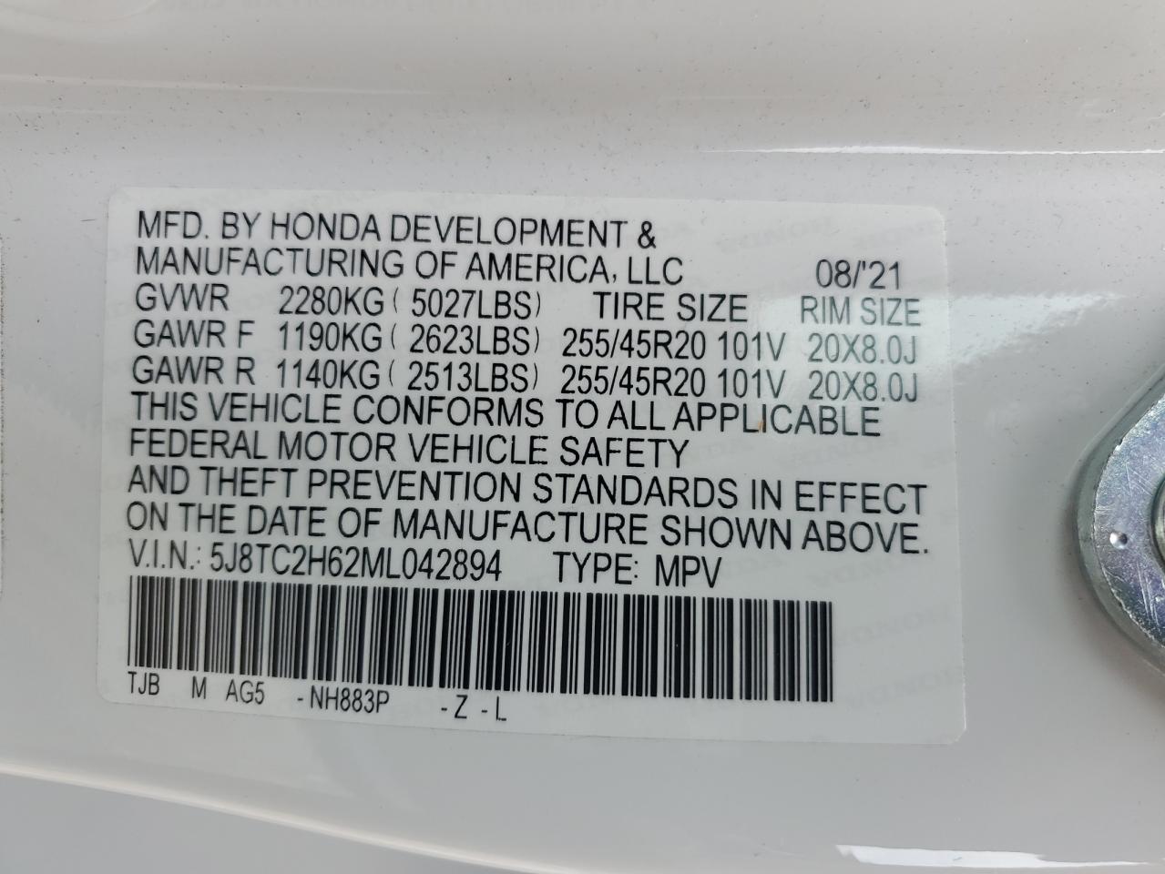 5J8TC2H62ML042894 2021 Acura Rdx A-Spec