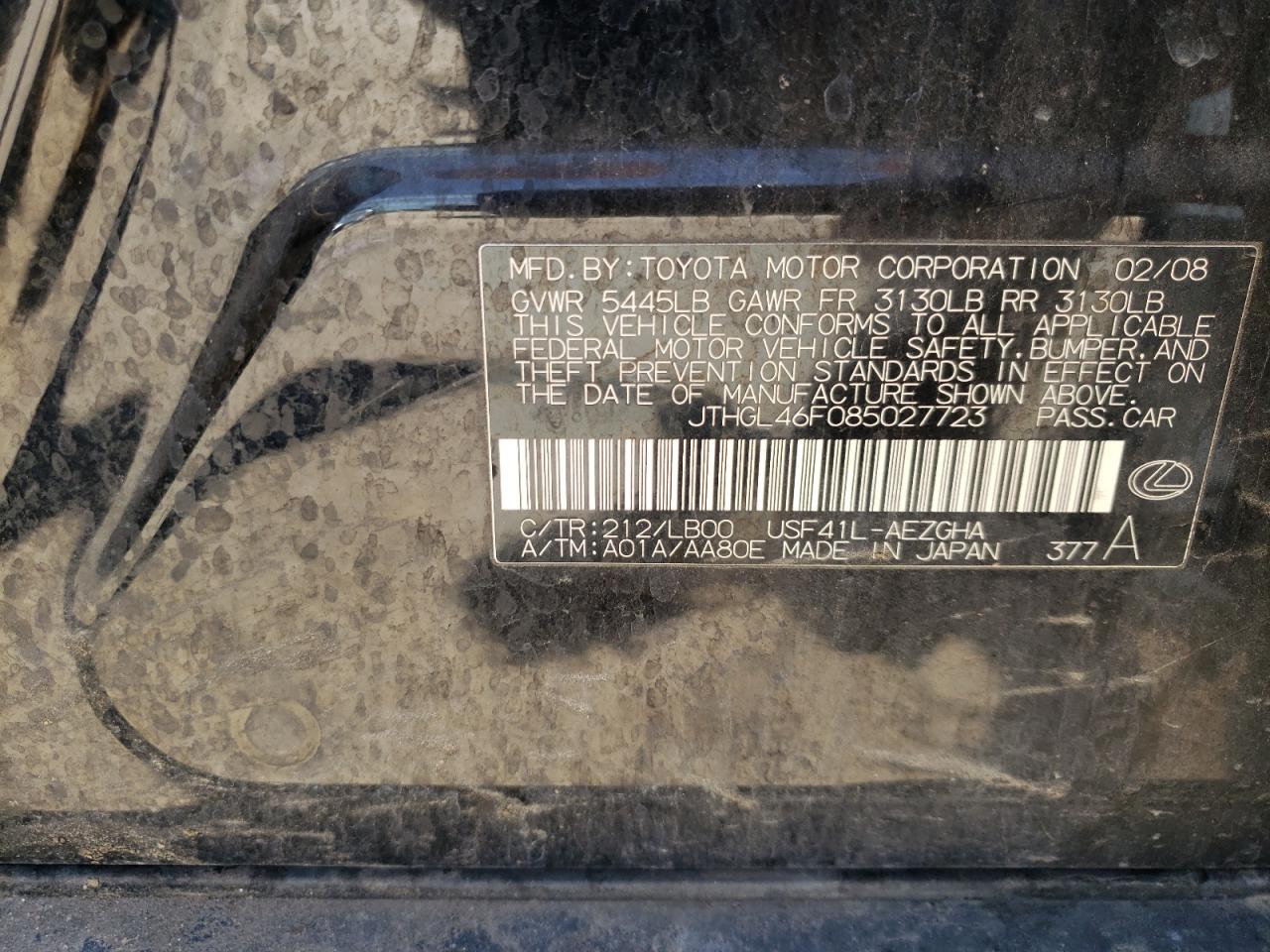 JTHGL46F085027723 2008 Lexus Ls 460L