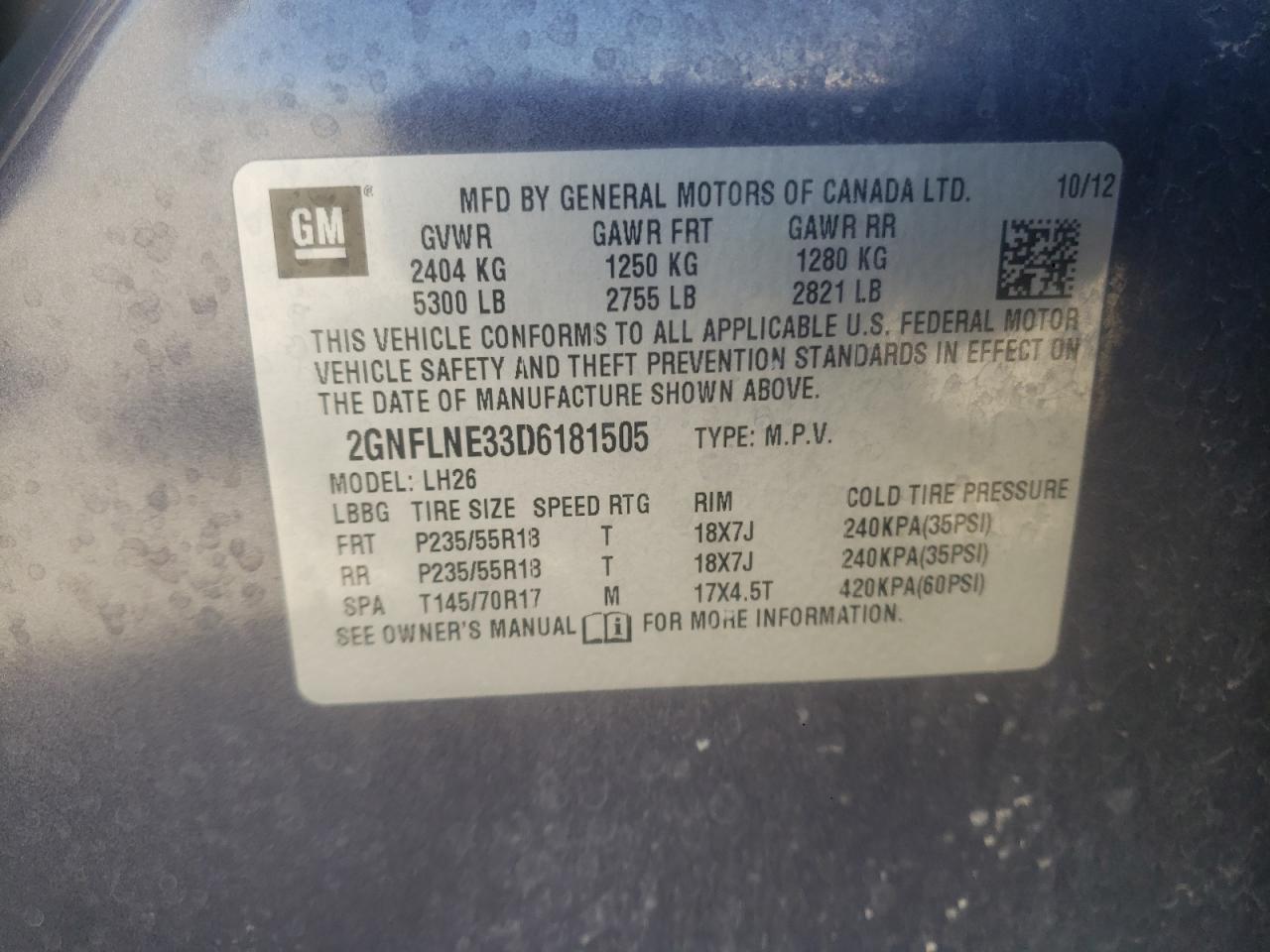 2GNFLNE33D6181505 2013 Chevrolet Equinox Lt