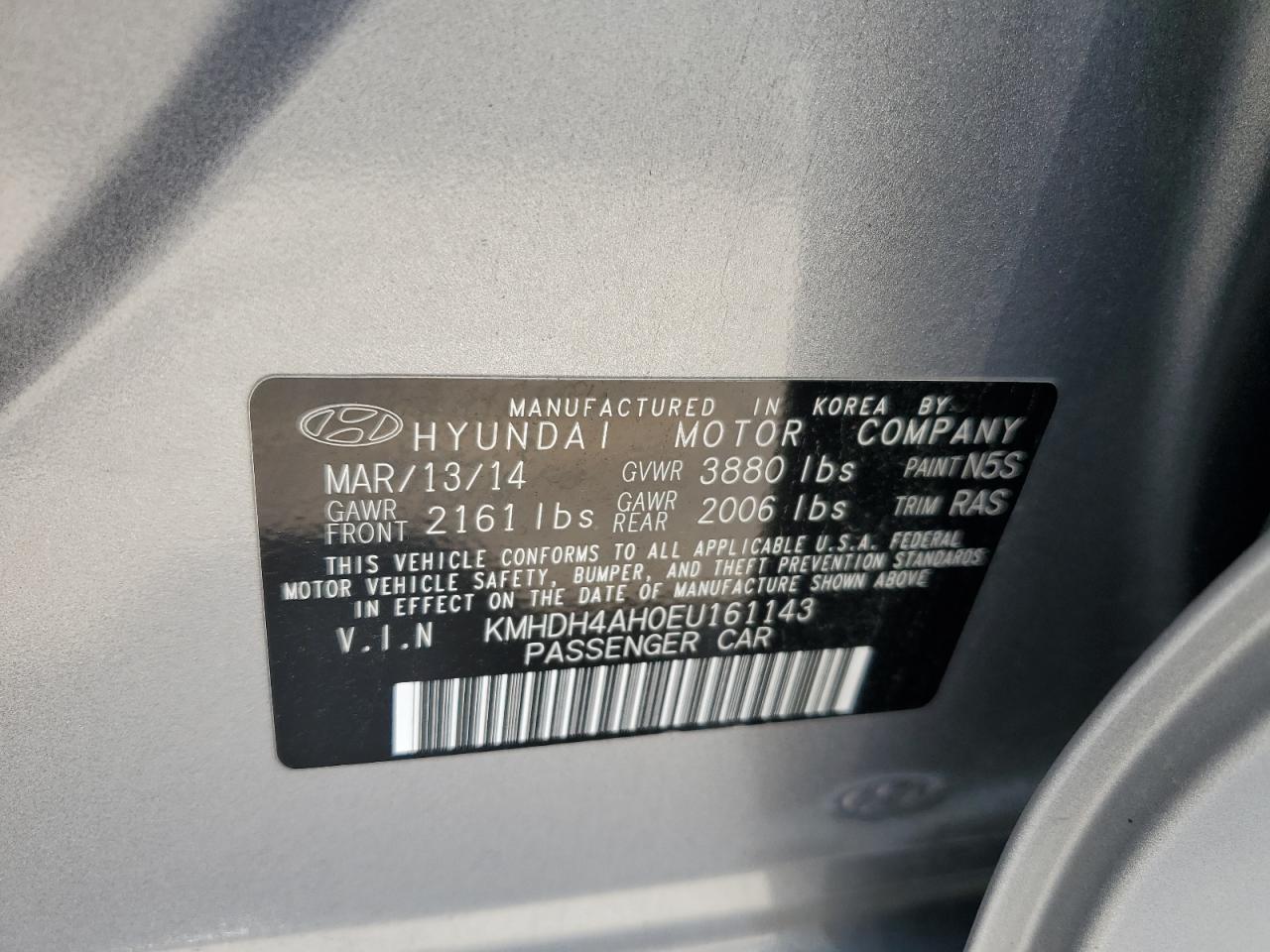 KMHDH4AH0EU161143 2014 Hyundai Elantra Se