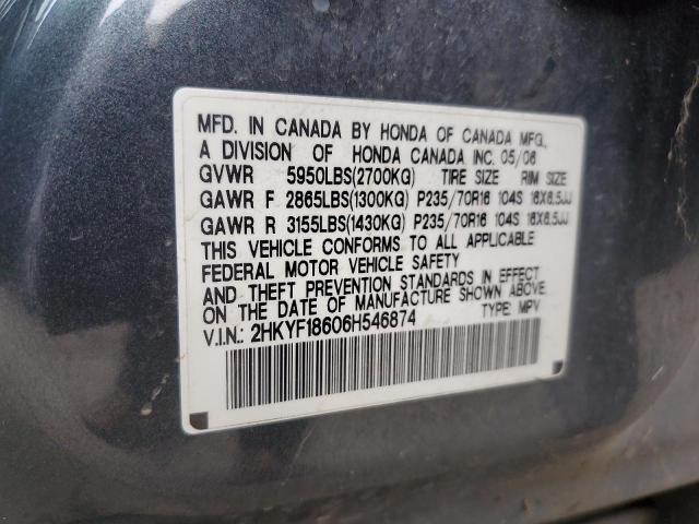 2006 Honda Pilot Ex VIN: 2HKYF18606H546874 Lot: 56461584