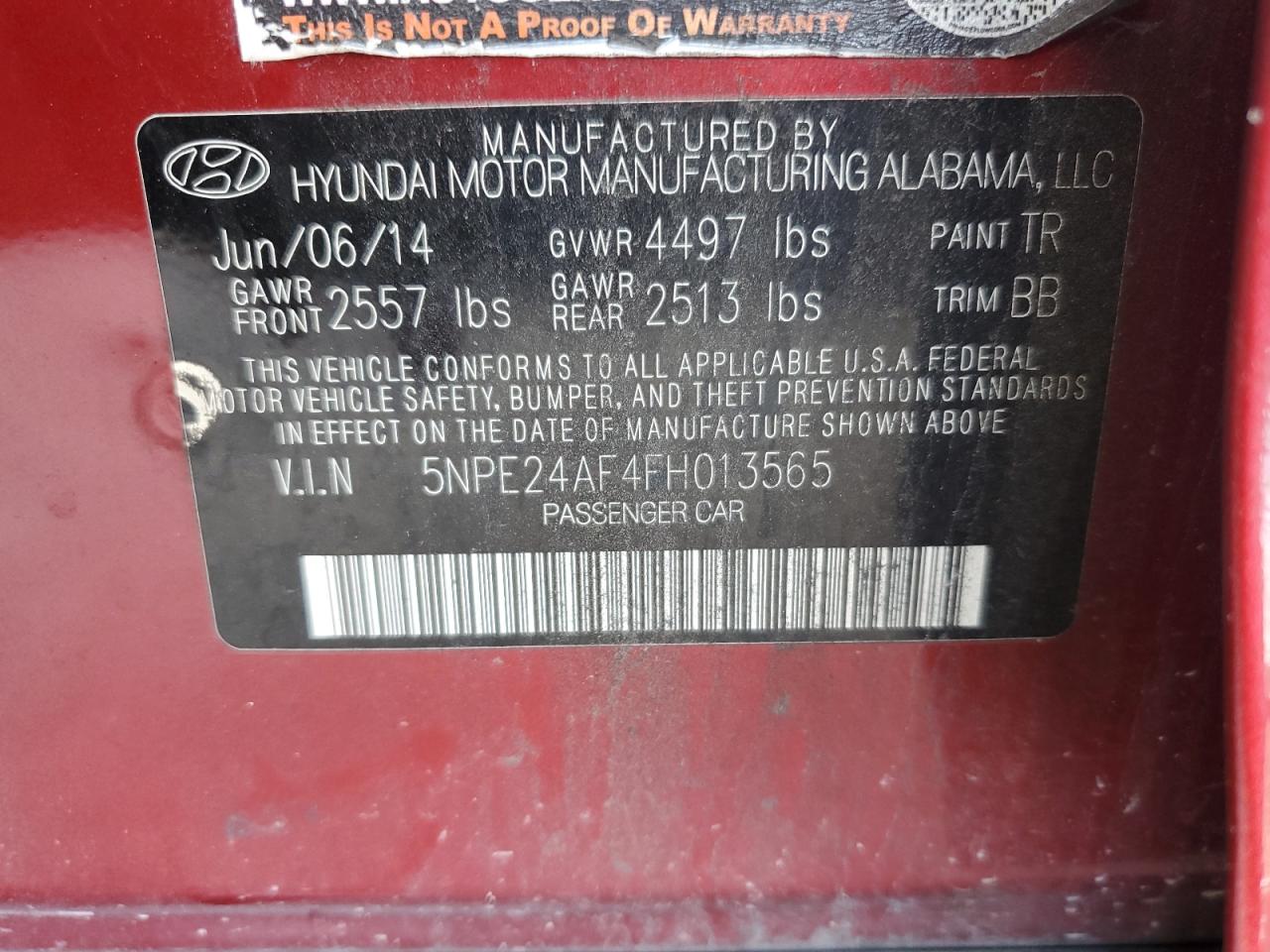 5NPE24AF4FH013565 2015 Hyundai Sonata Se