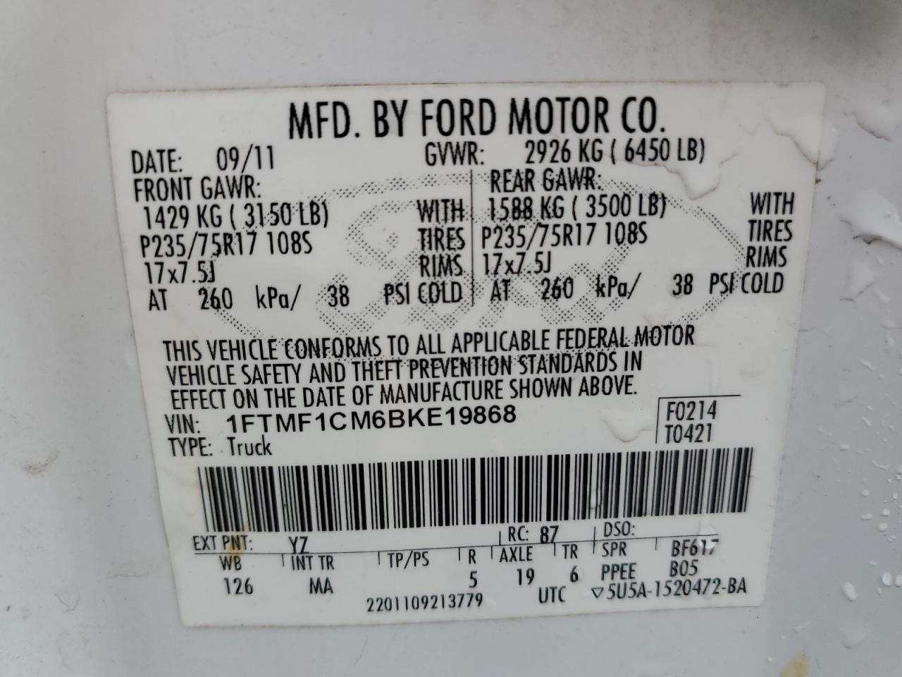 1FTMF1CM6BKE19868 2011 Ford F150