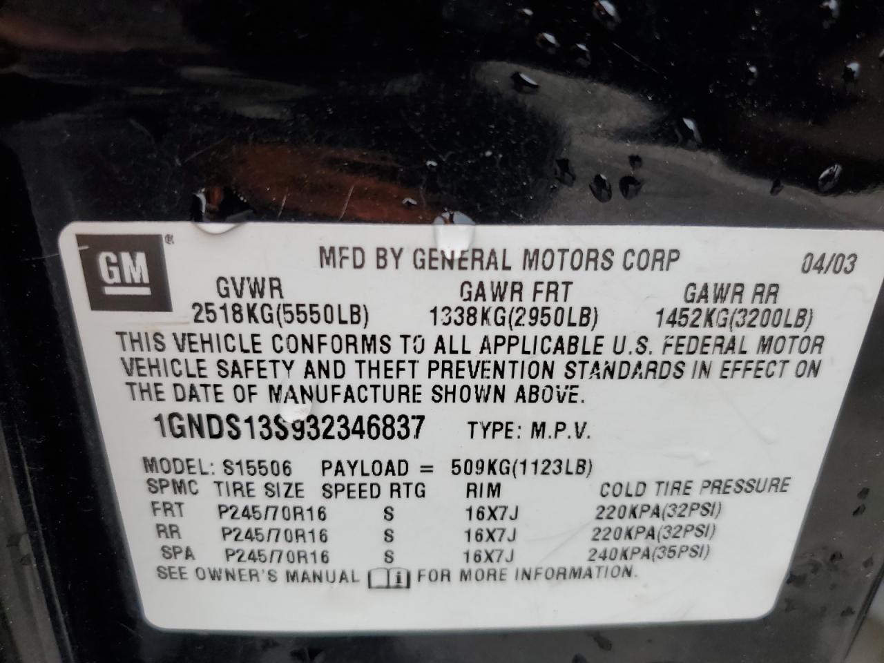 1GNDS13S932346837 2003 Chevrolet Trailblazer