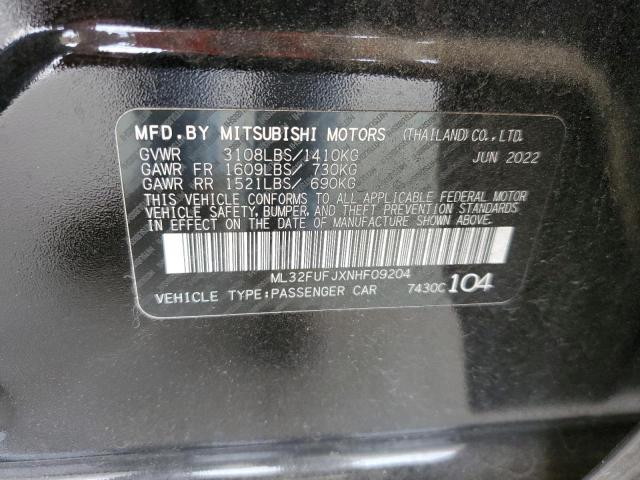 2022 Mitsubishi Mirage G4 Es VIN: ML32FUFJXNHF09204 Lot: 53806294