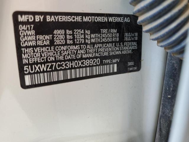 2017 BMW X3 Sdrive28I VIN: 5UXWZ7C33H0X38920 Lot: 56336324