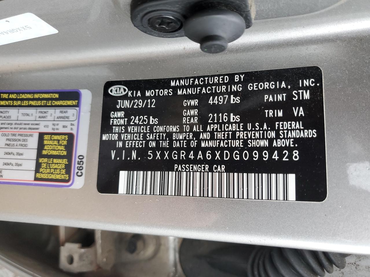 5XXGR4A6XDG099428 2013 Kia Optima Sx