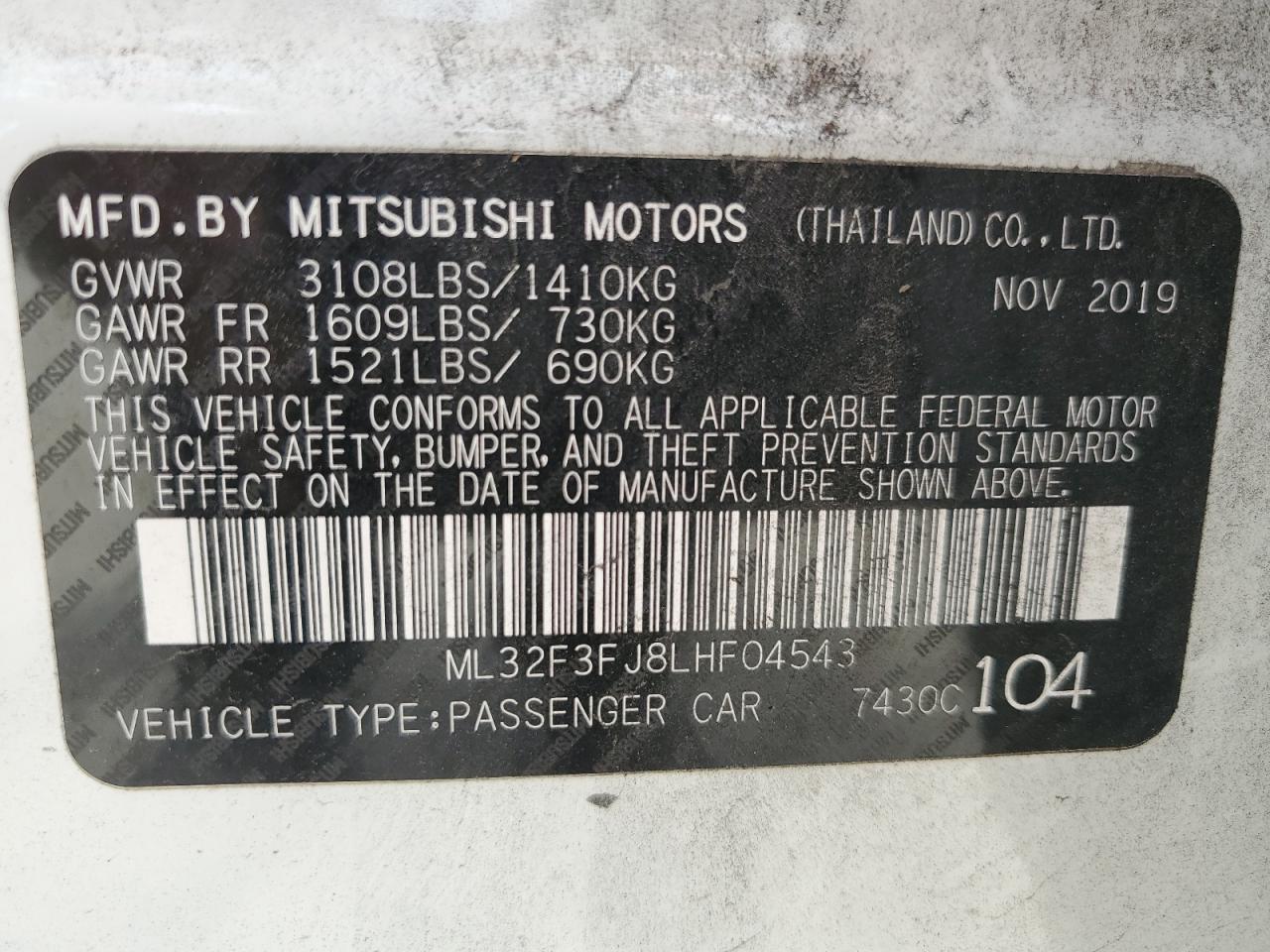 ML32F3FJ8LHF04543 2020 Mitsubishi Mirage G4 Es