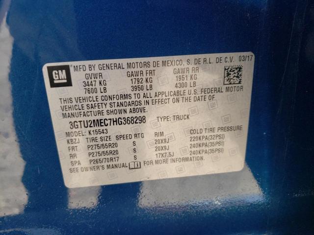 2017 GMC Sierra K1500 Sle VIN: 3GTU2MEC7HG368298 Lot: 55012854