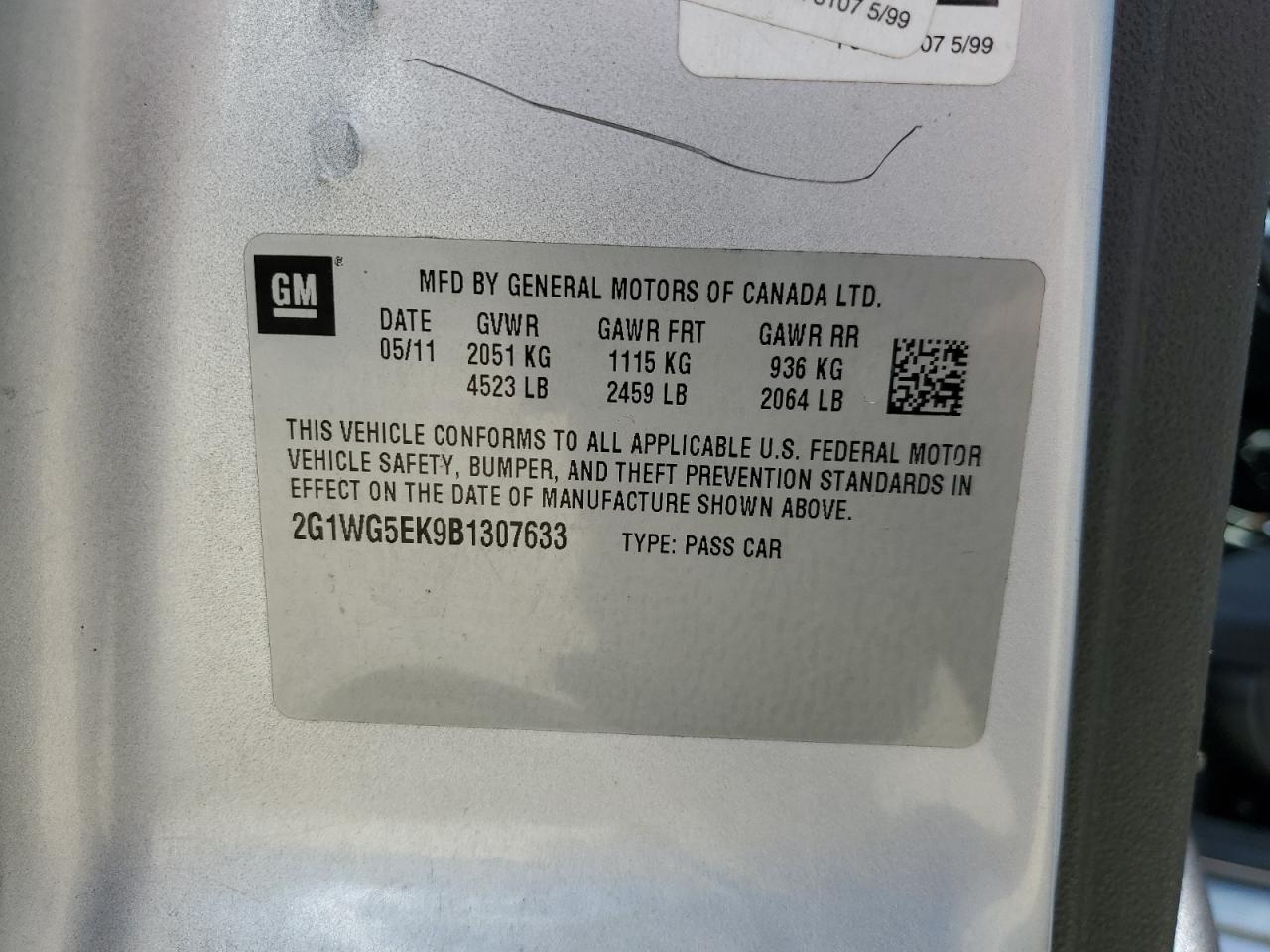 2G1WG5EK9B1307633 2011 Chevrolet Impala Lt